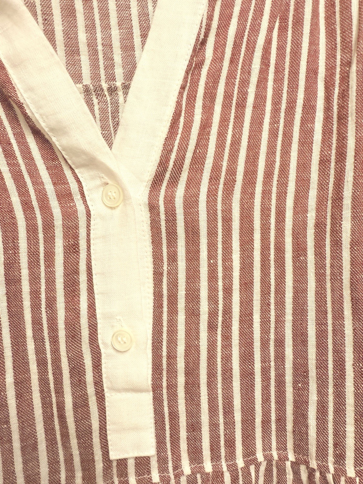 ROSSO35 Red Cotton Collared Midi Shirt Dress 3/4 Sleeve Button Pockets large