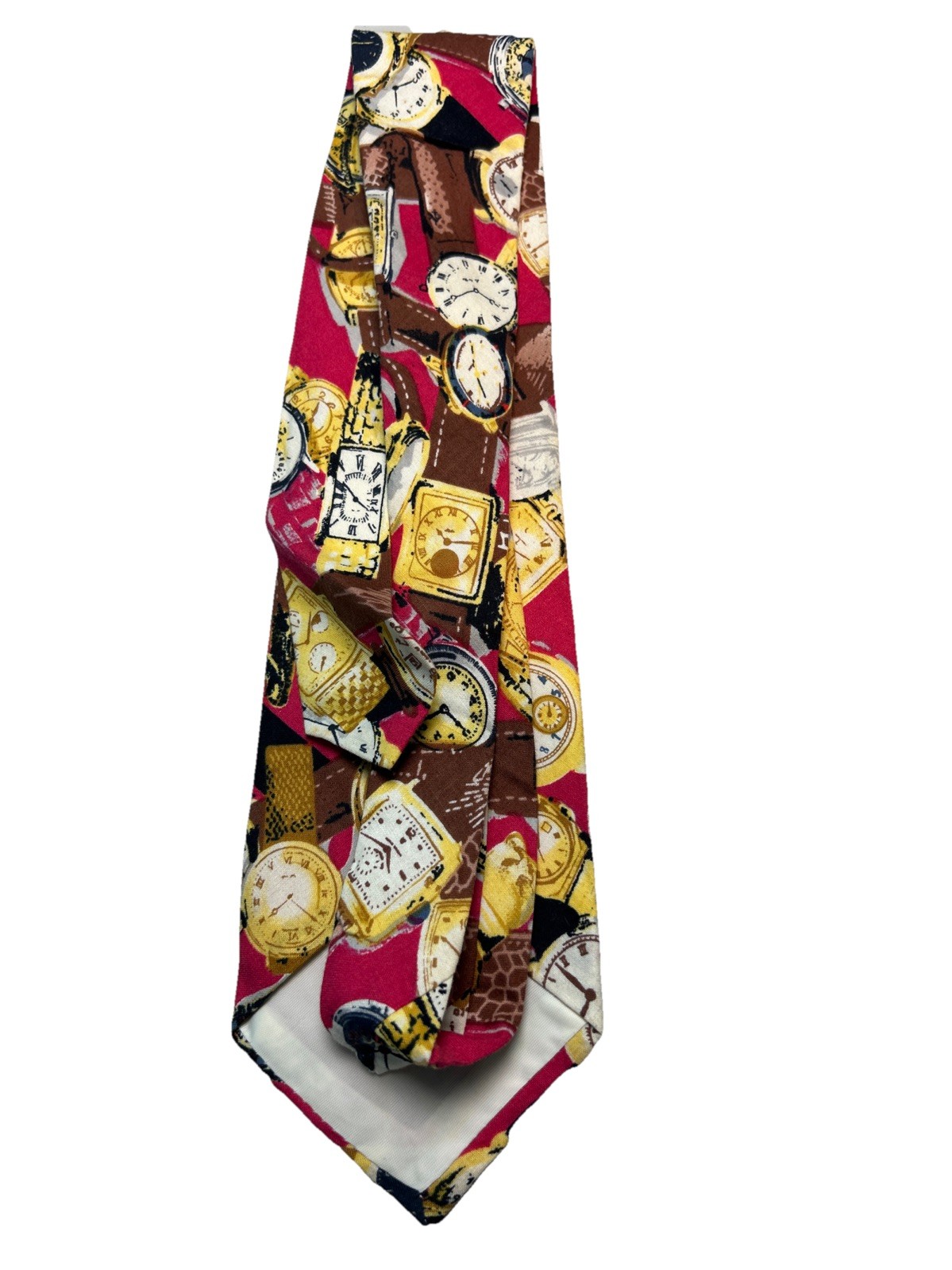 (2) Lago Ties Clock & Watch Black & Brown & Yellow or Raspberry Made In USA