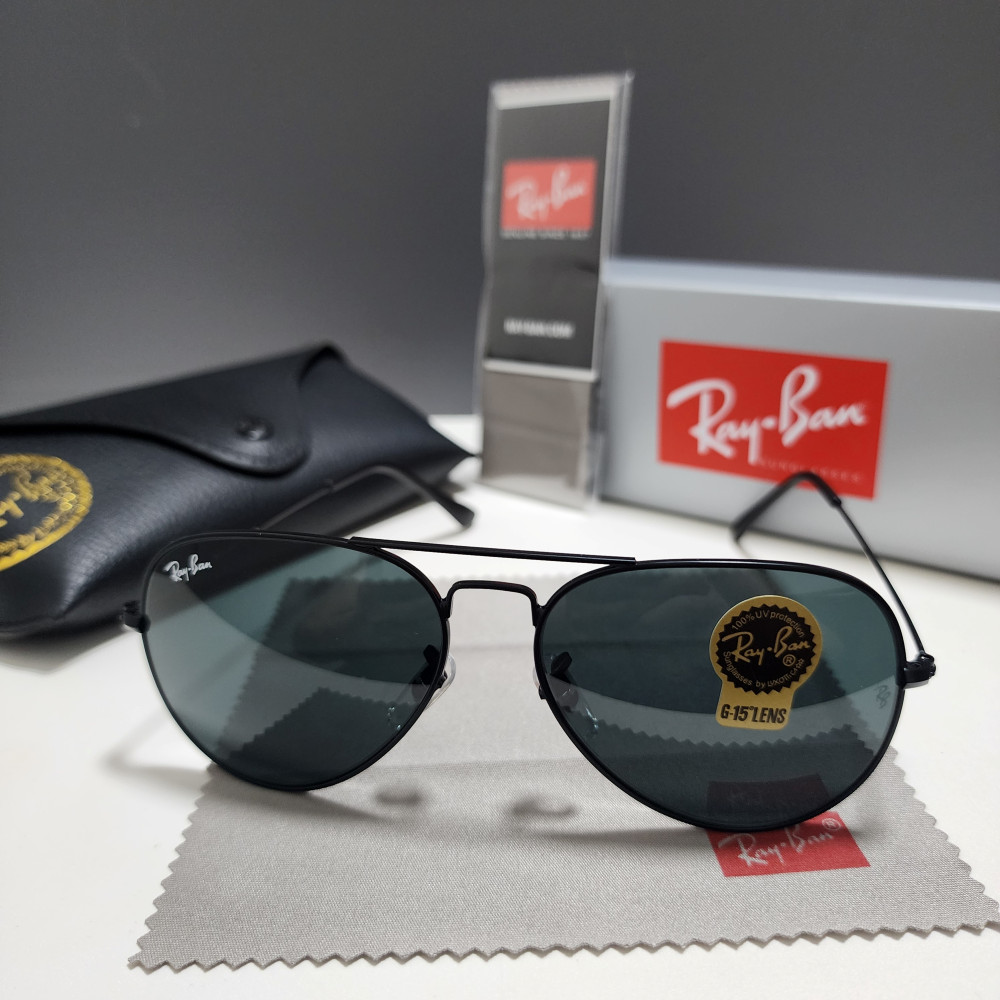 Ray-Ban RB3025 Aviator Pilot Sunglasses Black Frame Glass Gray Lens 58-14 mm
