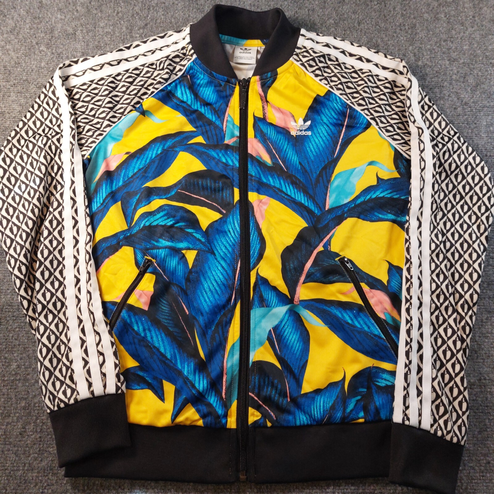Adidas x Farm Rio Blue Yellow Windbreaker Full Zip Track Jacket DH3066 Size S