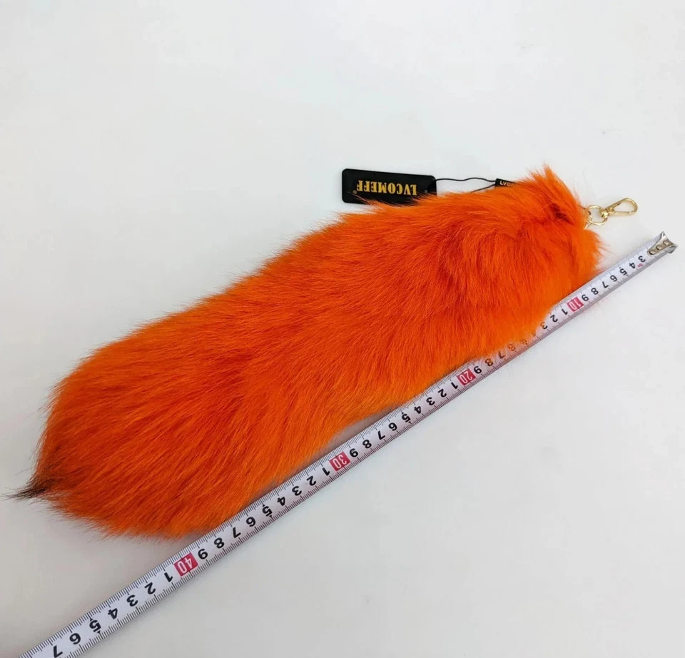 16″-18″ Real Fox Fur Tail Keychain Bag Charm Furry Pendant Costume Cosplay Toys