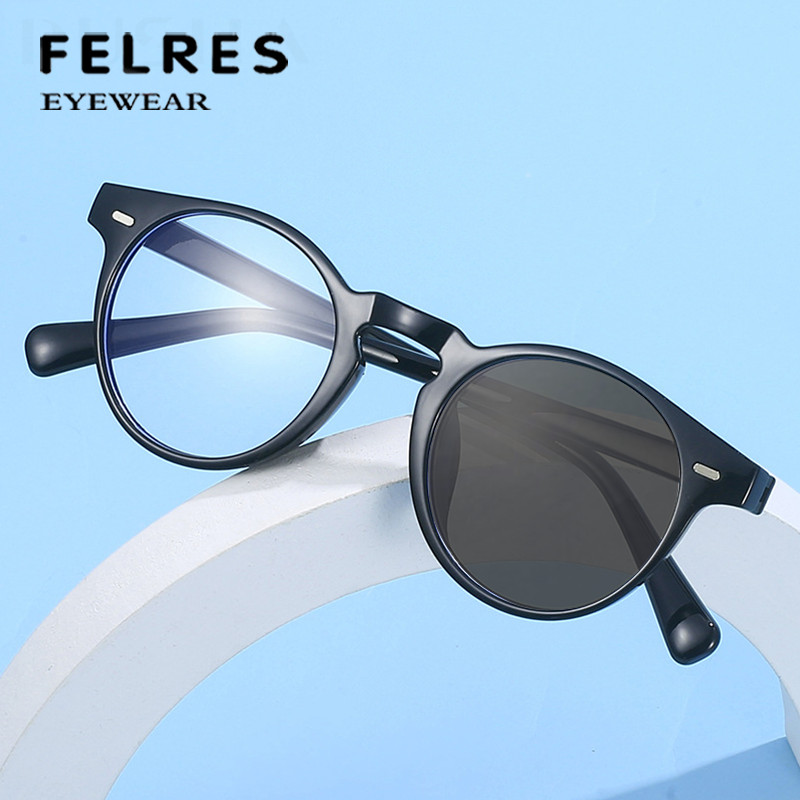 Round Photochromic Reading Glasses For Men Fashion Outdoor Presbyopic Sunglasses
