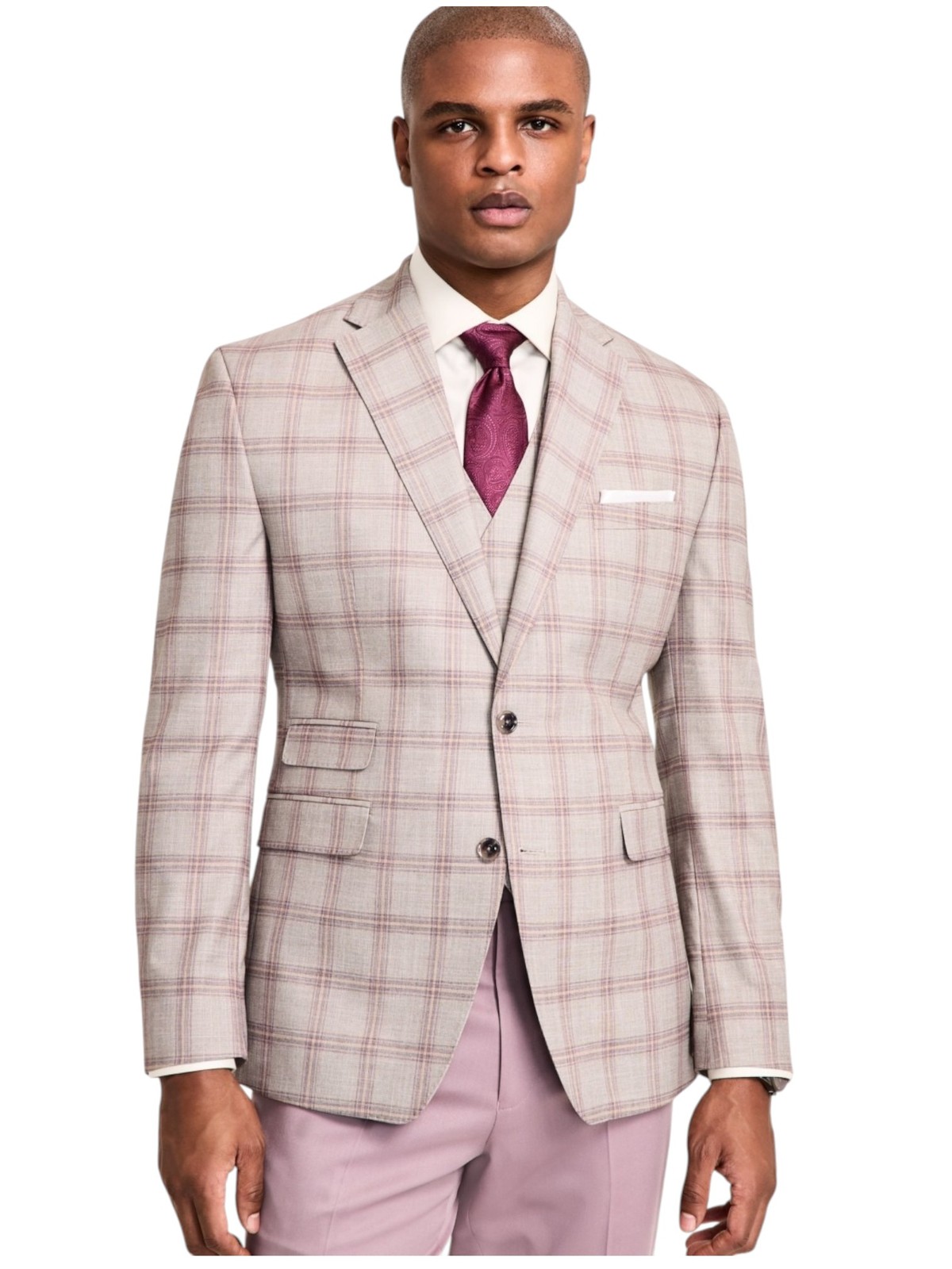 Tayion Mens Regular fit Suit Jacket Blazer 42 S Beige Plaid
