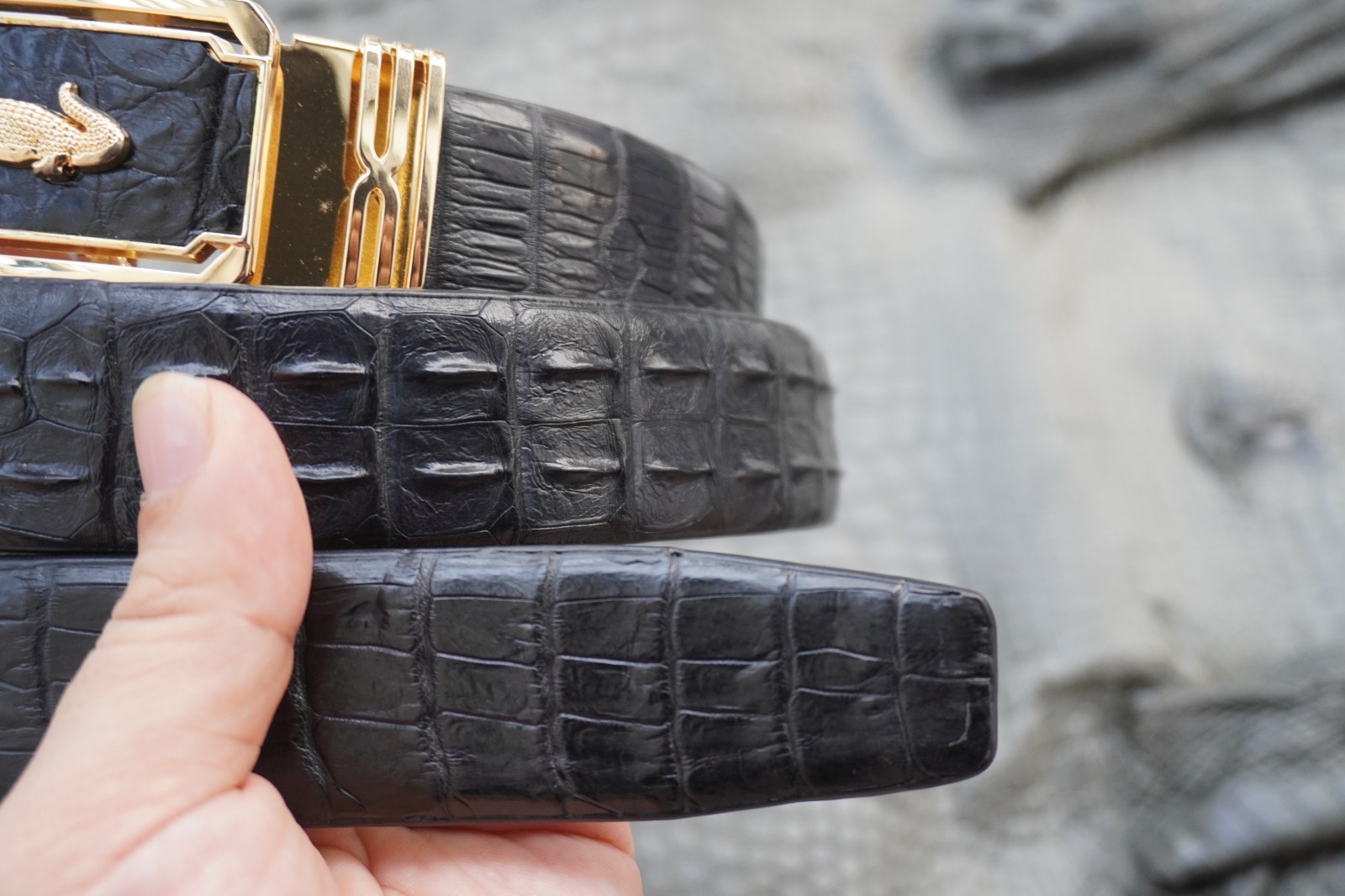 Black Real CROCODILE Hornback LEATHER Skin Men’s Belt -W 1.3 inch # Q40