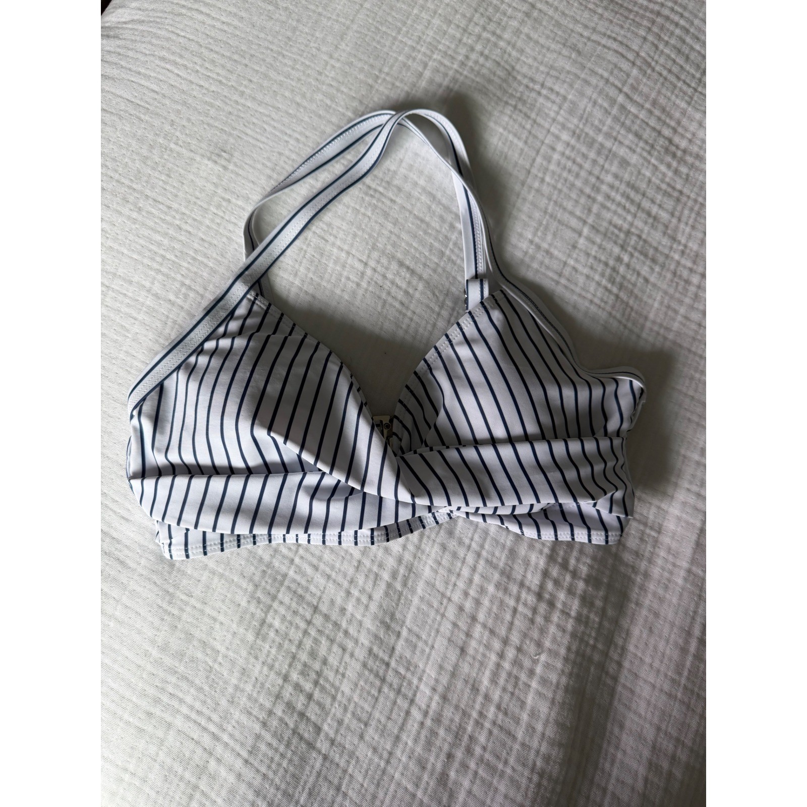 Blooming Jelly Womens Striped Wrap Bikini Set Blue White High Waisted Medium