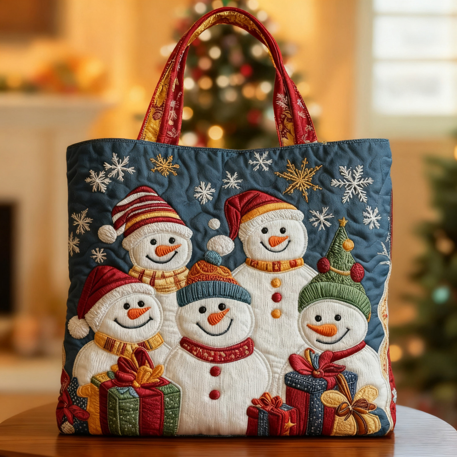 Personalized Snowman Merry Christmas Holiday Quilted Tote Bag Woman Handbag Gift