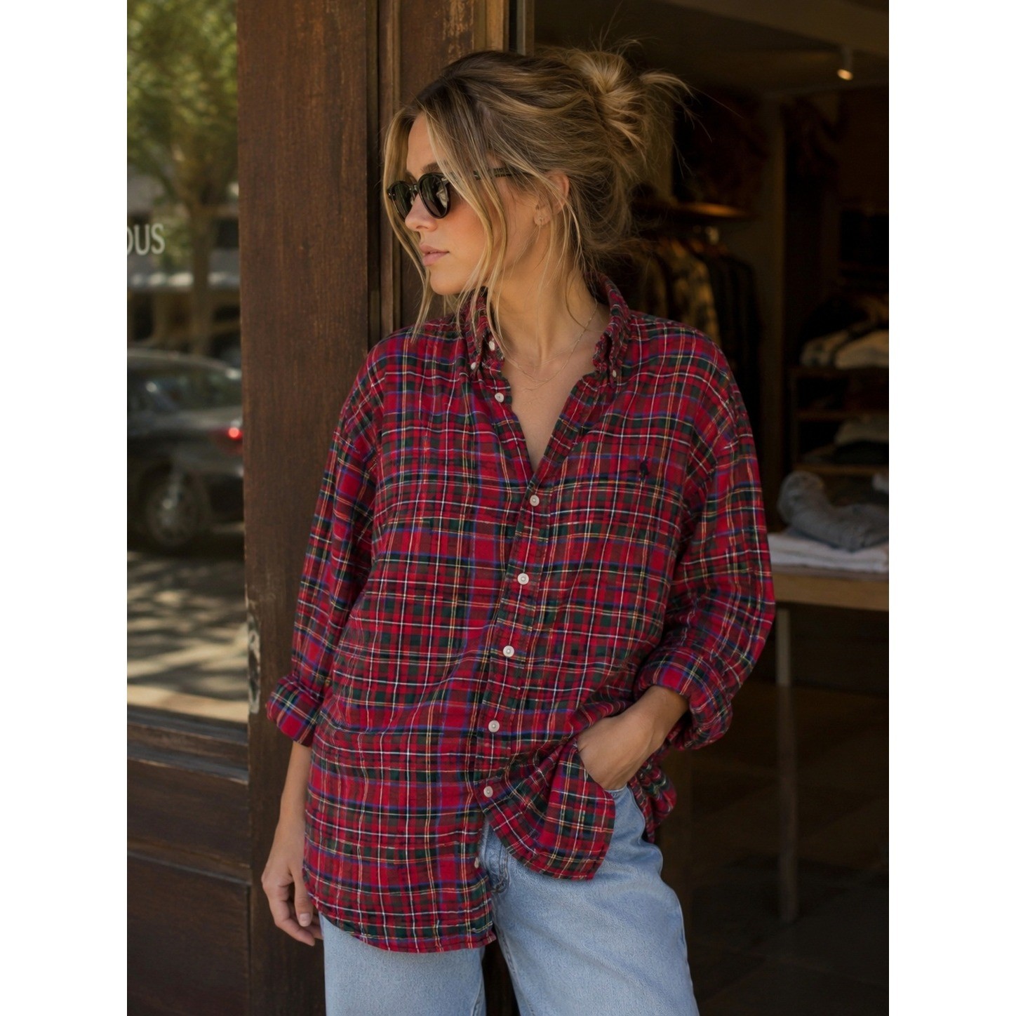 Vintage Ralph Lauren Red Plaid Button Down Long Sleeve Cotton Pony Logo- M