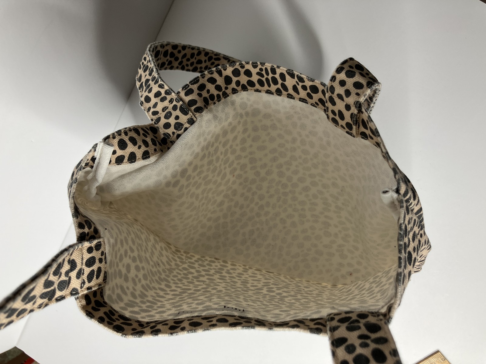 Kate Spade New York Leopard Print Cotton Canvas Tote Bag Beige Black Open Top