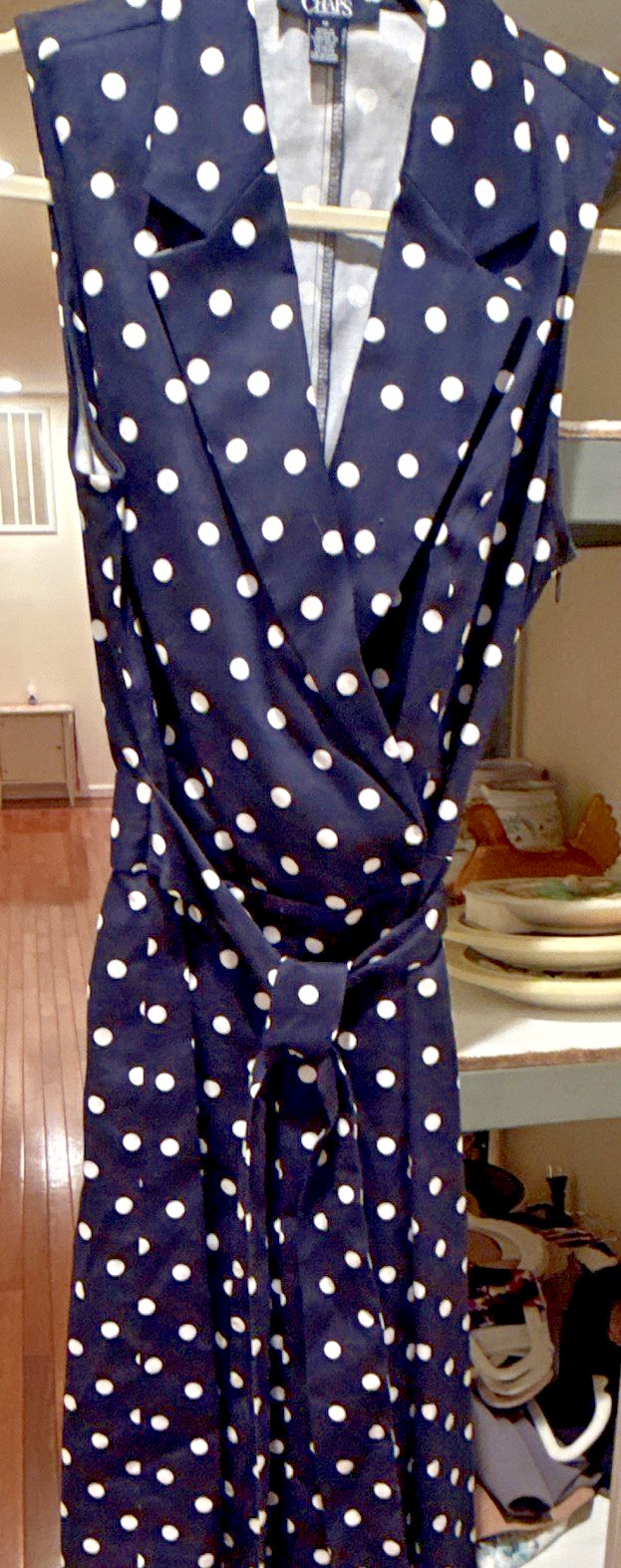 Chaps Women’s Size 10 Polka Dot Navy Belted Midi Dress