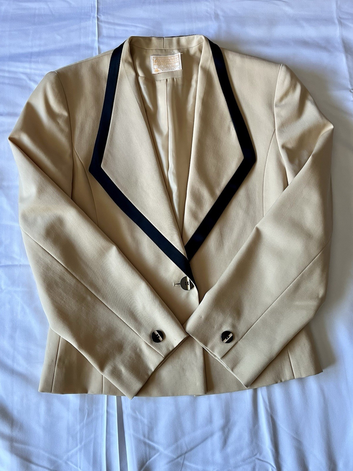 Vintage Pendleton Blazer Womens 6 Ivory Cream Black Trim Pure Virgin Wool USA