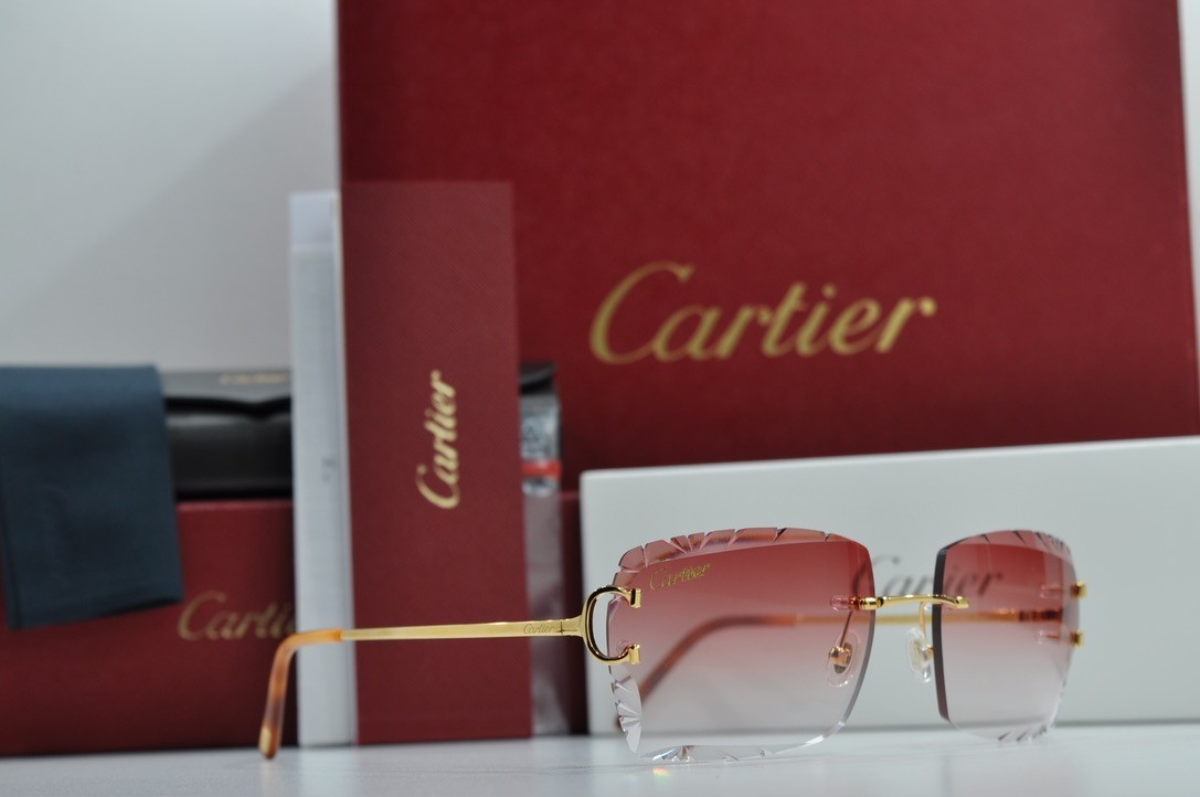 Cartier rimless sunglasses piccadilly glasses Diamond Cut decor BIG C gold Frame
