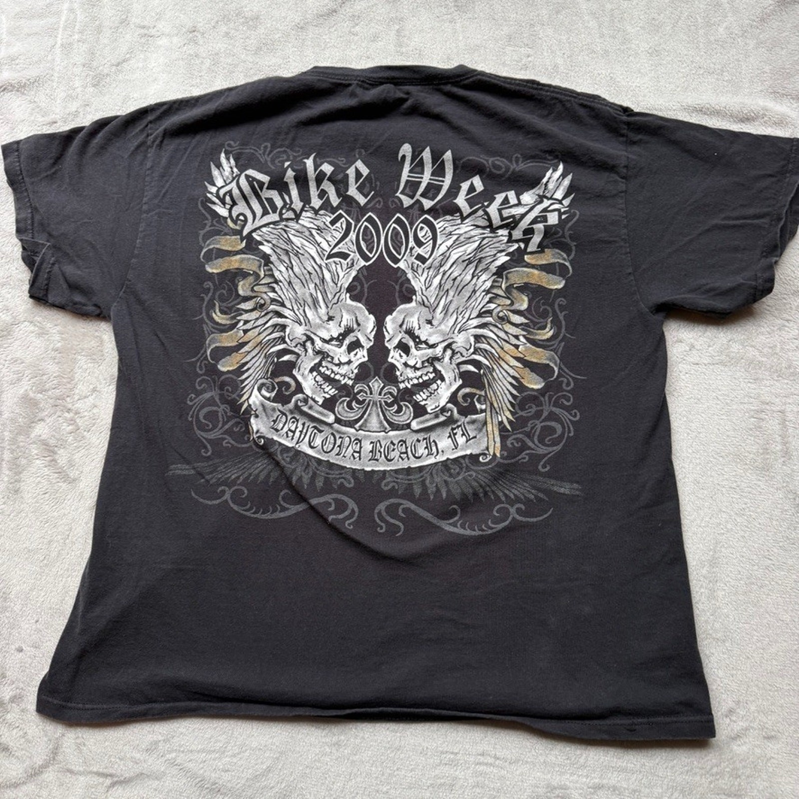 Bike Week Shirt Mens Large Daytona Beach Motorcyles Dueling Skulls Y2K 2009