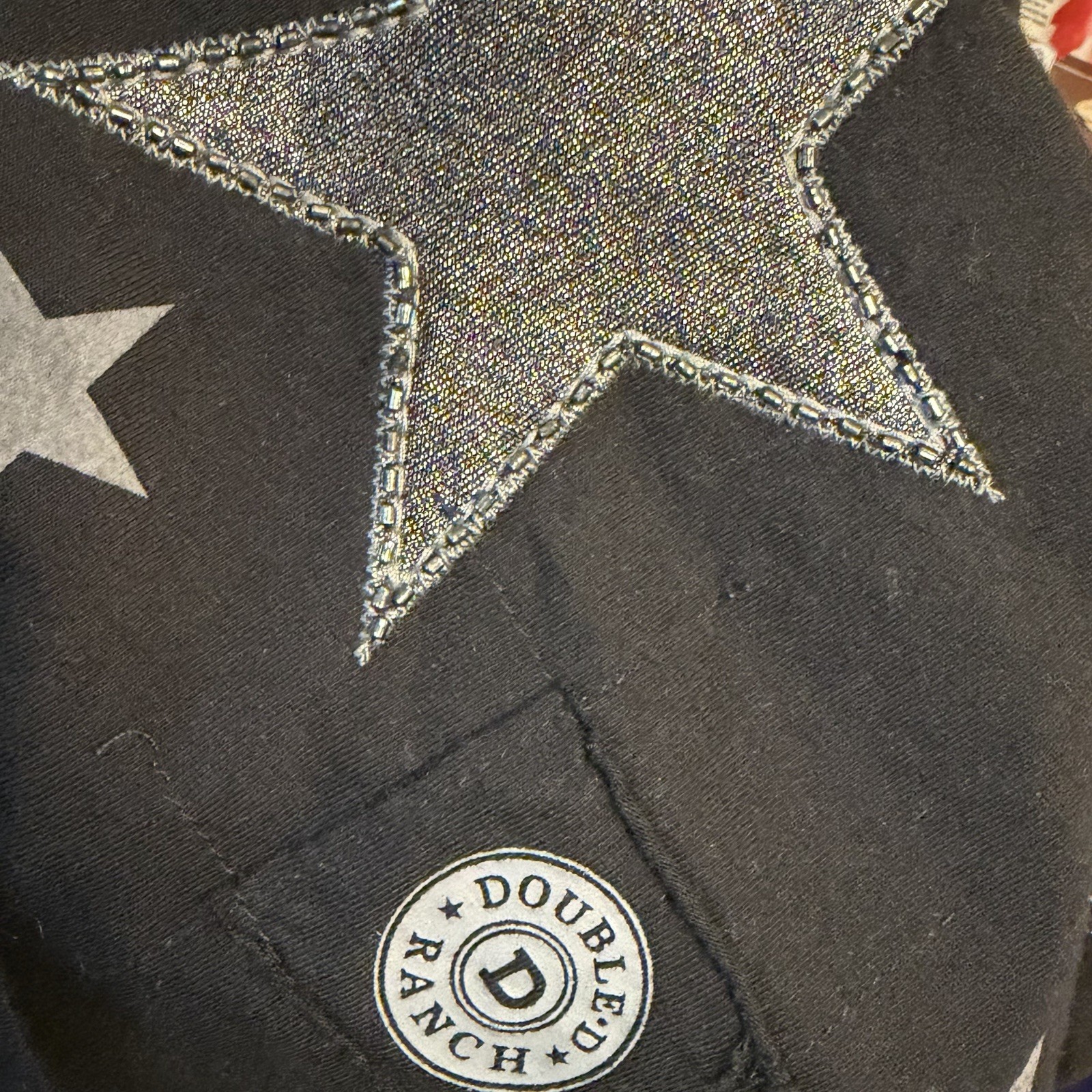 Double D Ranch Womens Long Sleeve Cotton Shirt Beaded Stars All Over Size XL