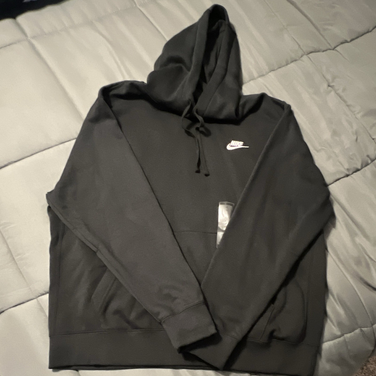 Nike Men’s XL Black Pullover Hoodie Drawstring Logo Pockets Fleece Cotton Poly