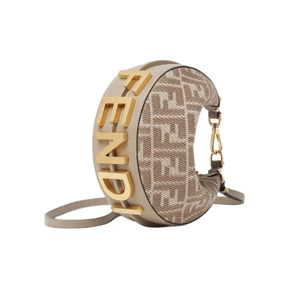 FENDI fendigraphy FF Jacquard Fabric Crescent Bag Shoulder Women’s 7.8x3x5.1 in