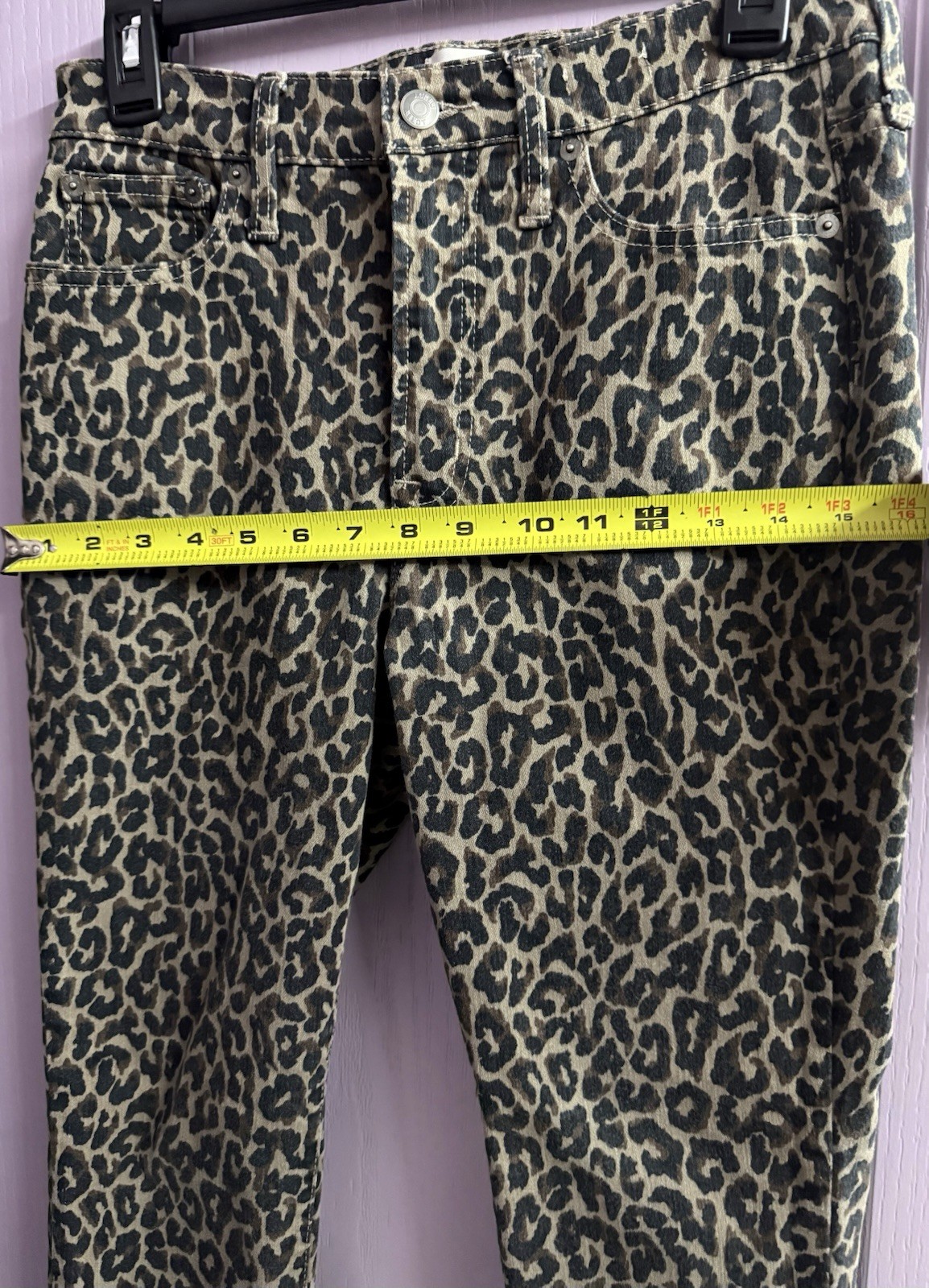 J Crew Denim Size 28 Leopard Print 10” High Rise Toothpick With Pockets