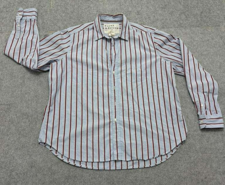 Frank & Eileen Button Down Shirt Men’s Large Blue Red Striped Woven in Italy