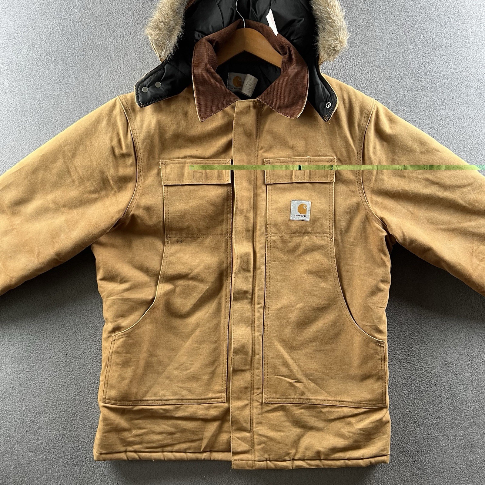 Vintage Carhartt Arctic Jacket Mens 46 Tall Brown C0196 W/ A01 BRN Fur Trim Hood
