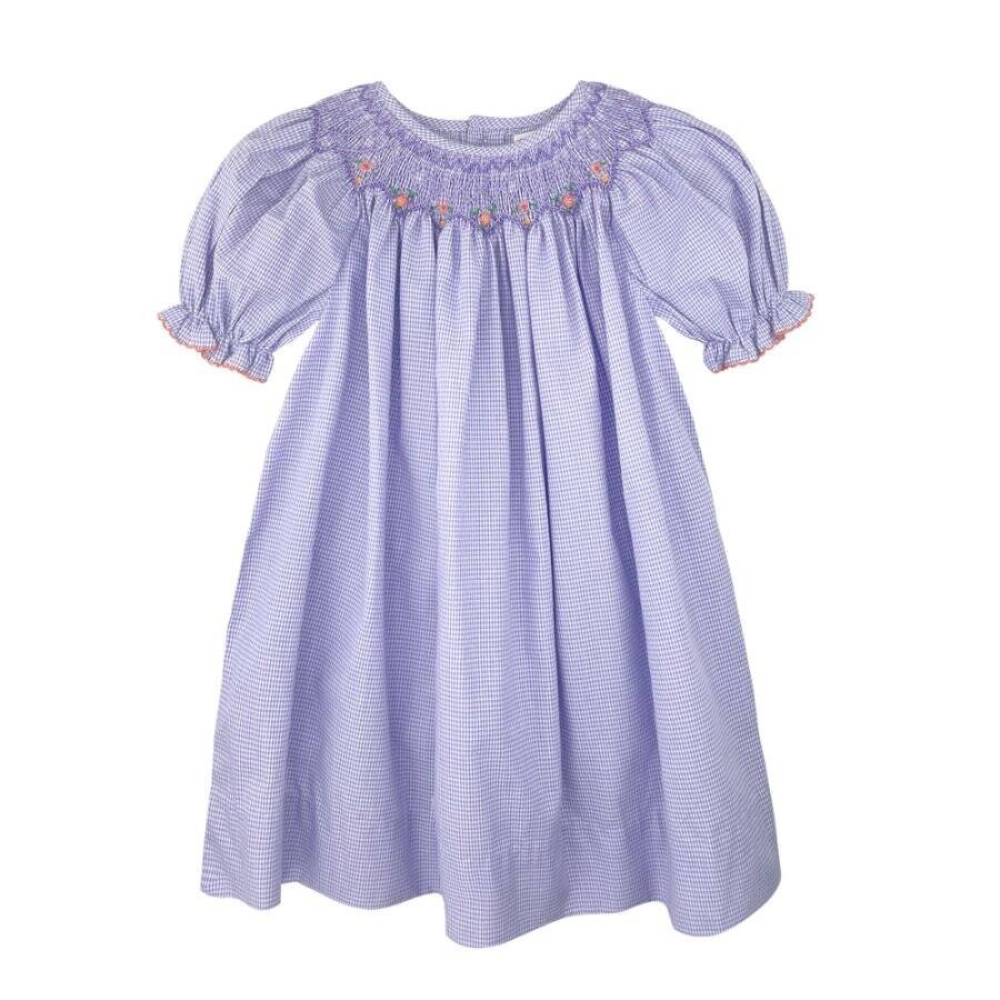 Petit Ami Lavender Check Dress Set with Fall Floral Smocking 3 6 9 Months