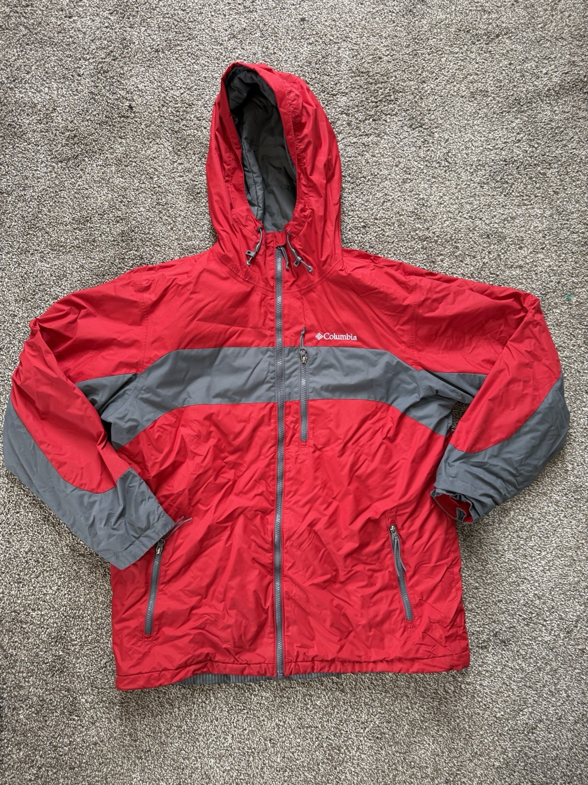 Columbia Omni-Heat Men’s Hooded Insulated Full Zip Jacket Pockets L Red/Gray