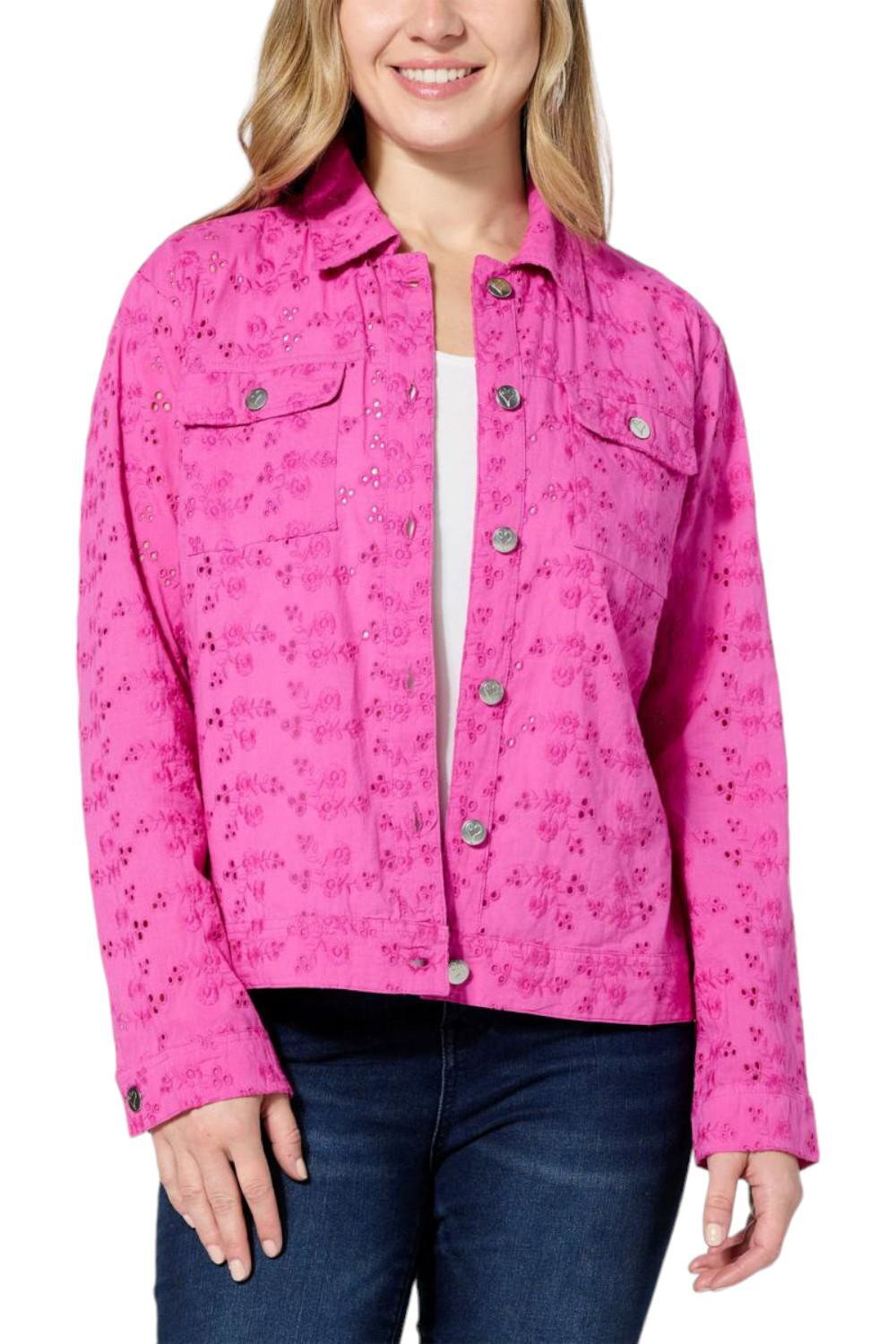 Colleen Lopez Cotton Eyelet Jacket Vibrant Fucshia