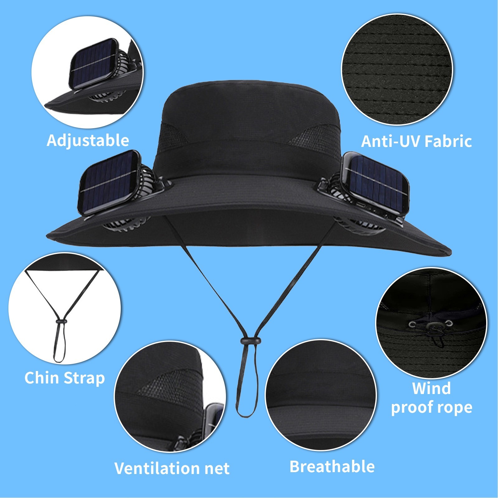 Solar & USB Powered Fan Hat Outdoor Fishing Hat Sunscreen Sun Hat With Dual Fan