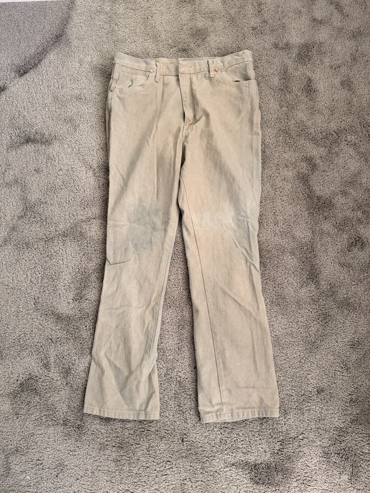 Wrangler Men’s Beige Cotton Canvas Pants 38W Straight Regular Fit 5-Pocket