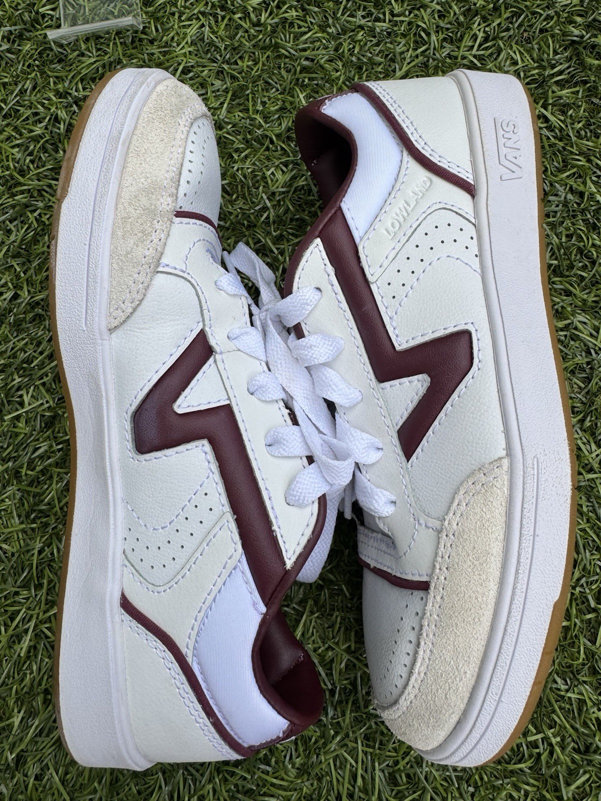 Vans Lowland CC Serio White Burgundy Gum Shoes Men 5 Women 6.5