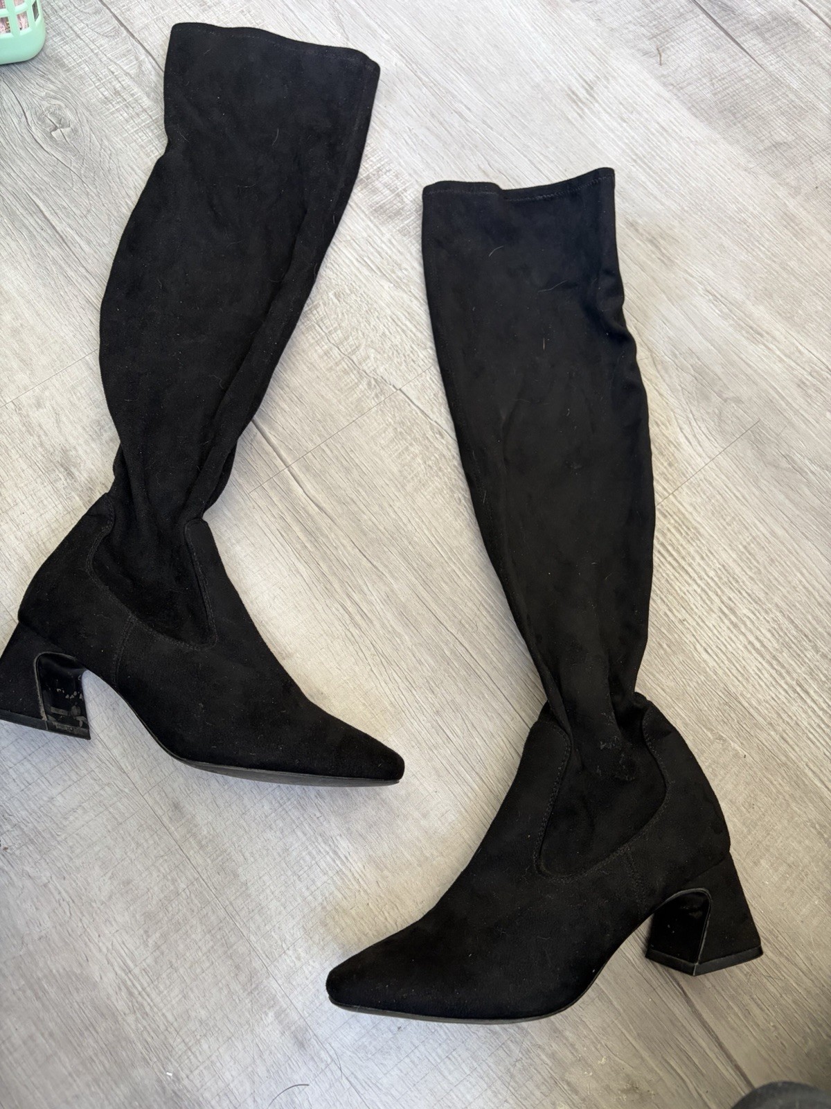 Dream Pairs Women’s Black Suede Knee High Boots Pointed Toe Zip Wide Calf 8.5