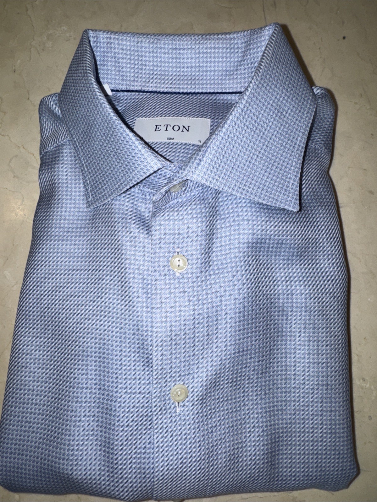ETON MENS BLUE PREMIUM COTTON SLIM-FIT DRESS SHIRT SIZE 16/34-35 $270