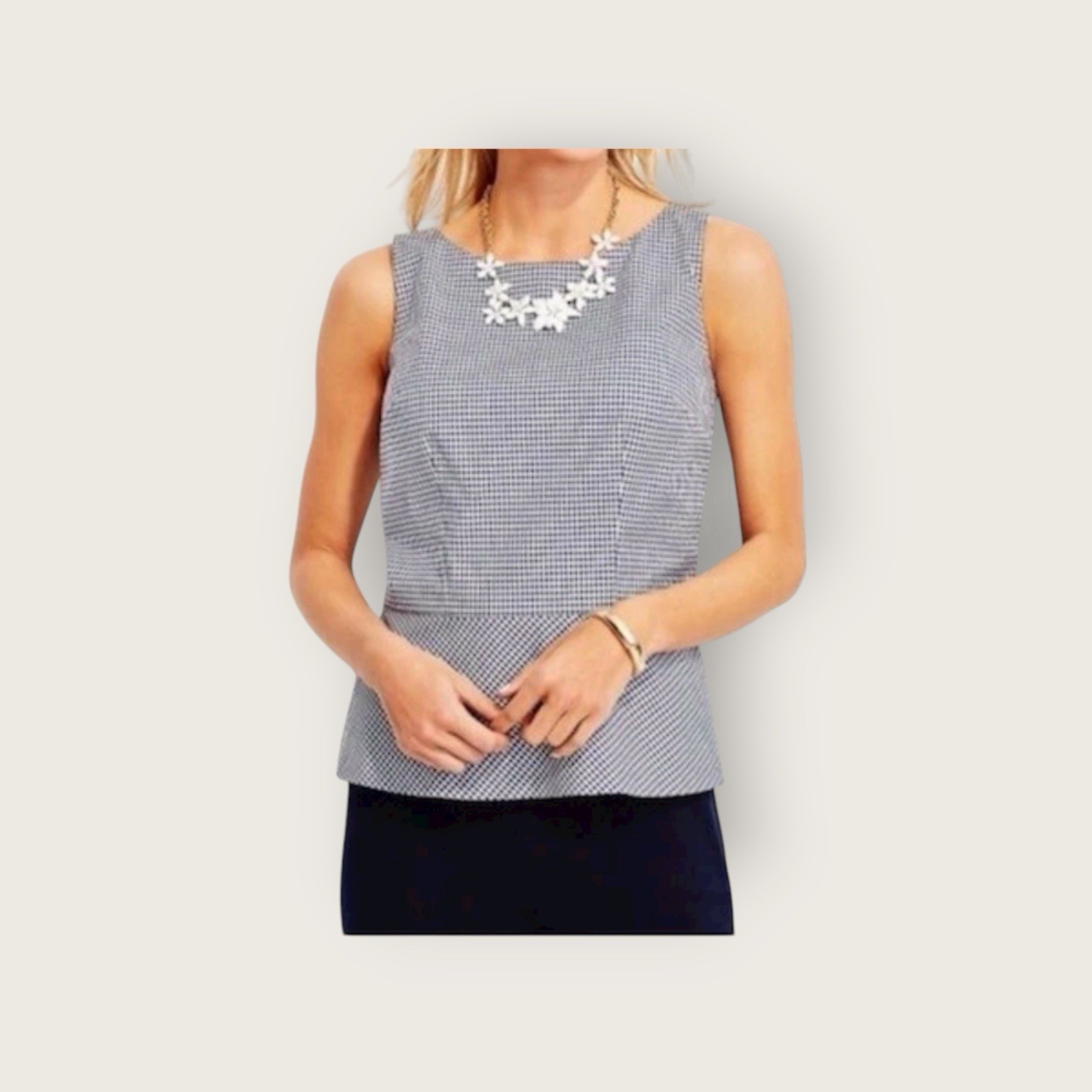 Talbots Sleeveless Top Shirt sz 22WP 22 petite Gingham Navy Check Peplum New