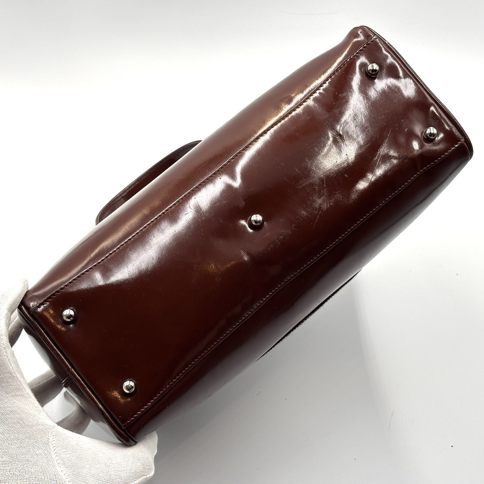 Gucci Handbag Shoulder Bag Patent Leather Interlocking G Brown Authentic