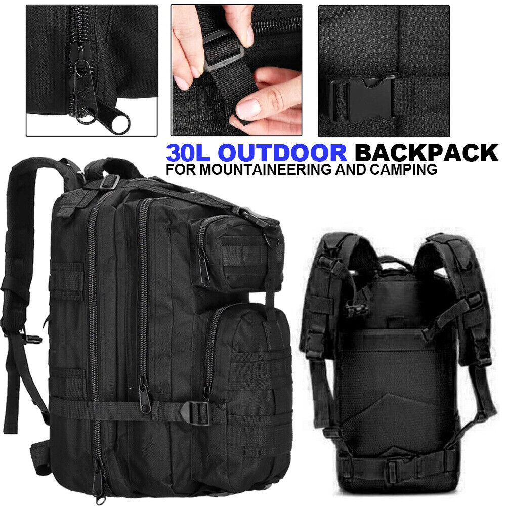 30L Outdoor Military Tactical Backpack Rucksack Camping Hiking Travel Bag Black