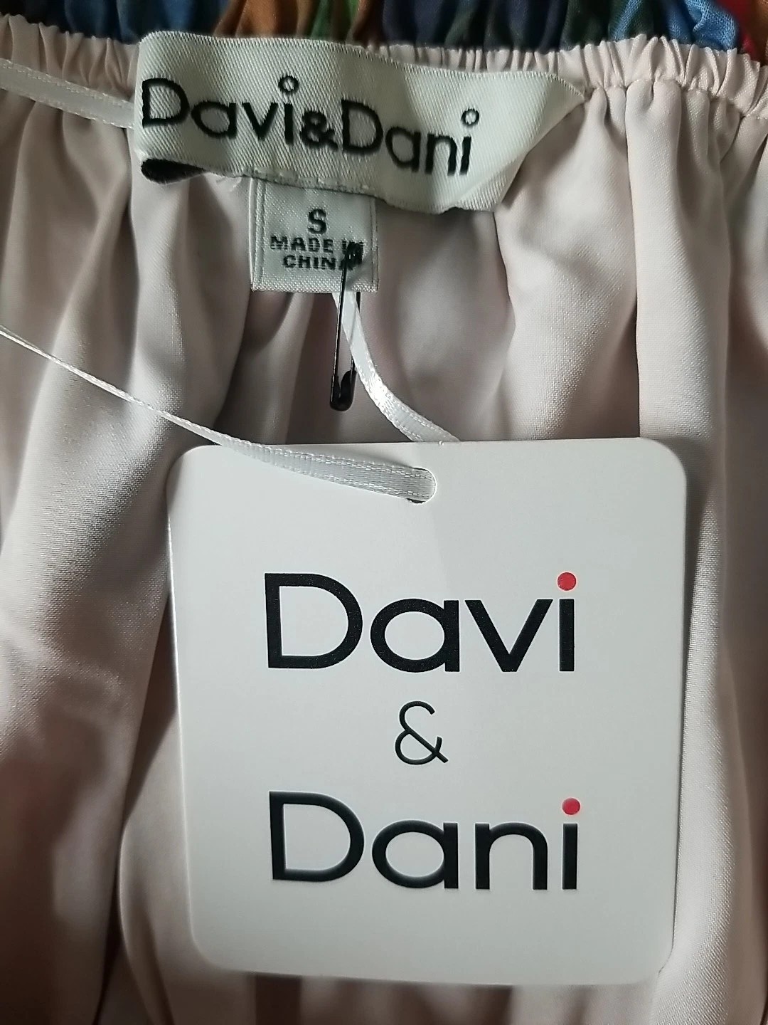 Davi & Dani Checkered Tulip Print Midi Dress NWT Spring Floral Beaded Tie Neck