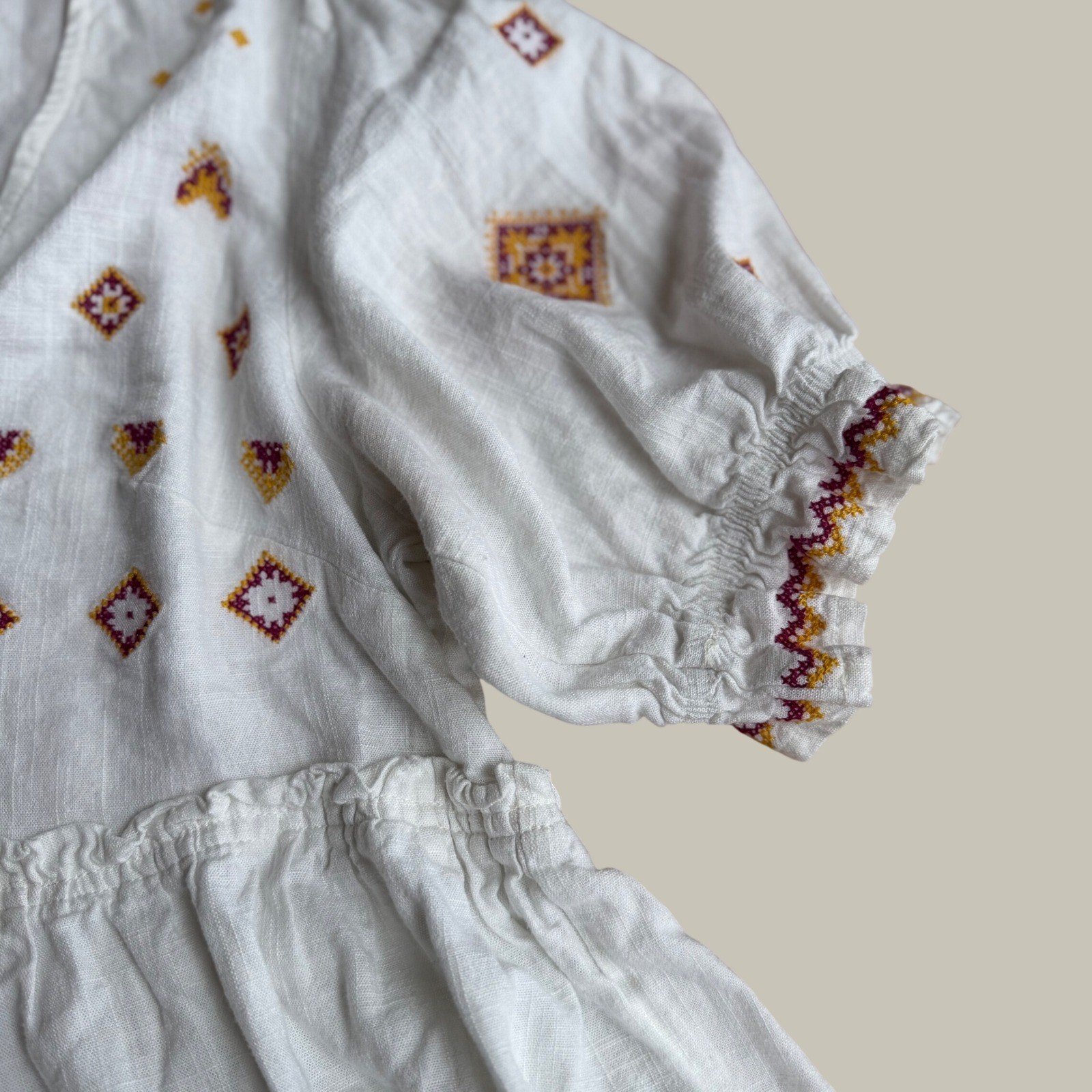Petal & Pup Dawston Top White Embroidered V-Neck Boho Linen Blend Peplum Blouse