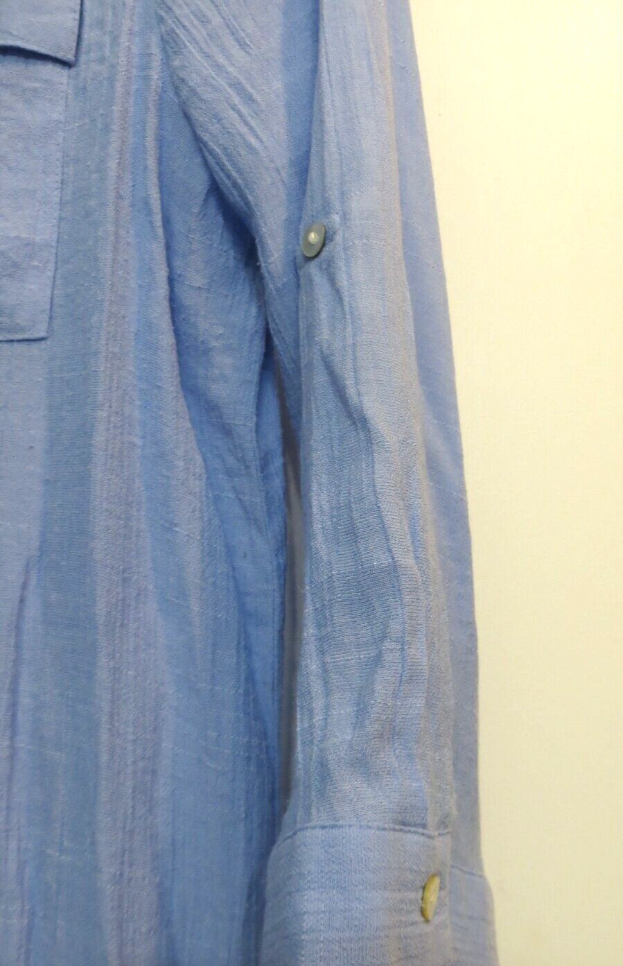 Notations Shirt Womens Large Blue Button Up 3/4 Convertible Sleeves Lace Accent