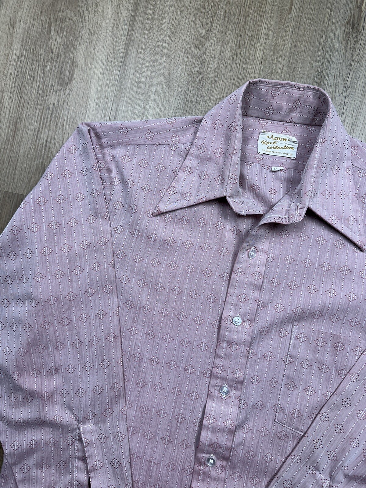 VINTAGE Arrow Kent Collection Light Red Pink Pinstriped Pocket Shirt Size 15-33