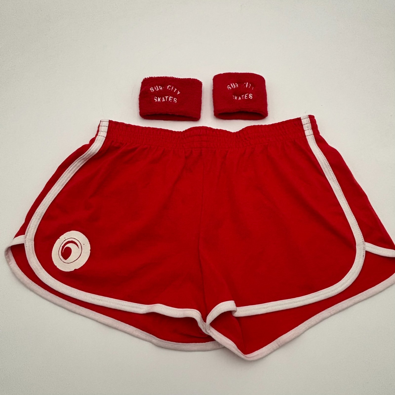 Surf City Skates Dolphin Booty Shorts Wristbands Womens Small Retro Red