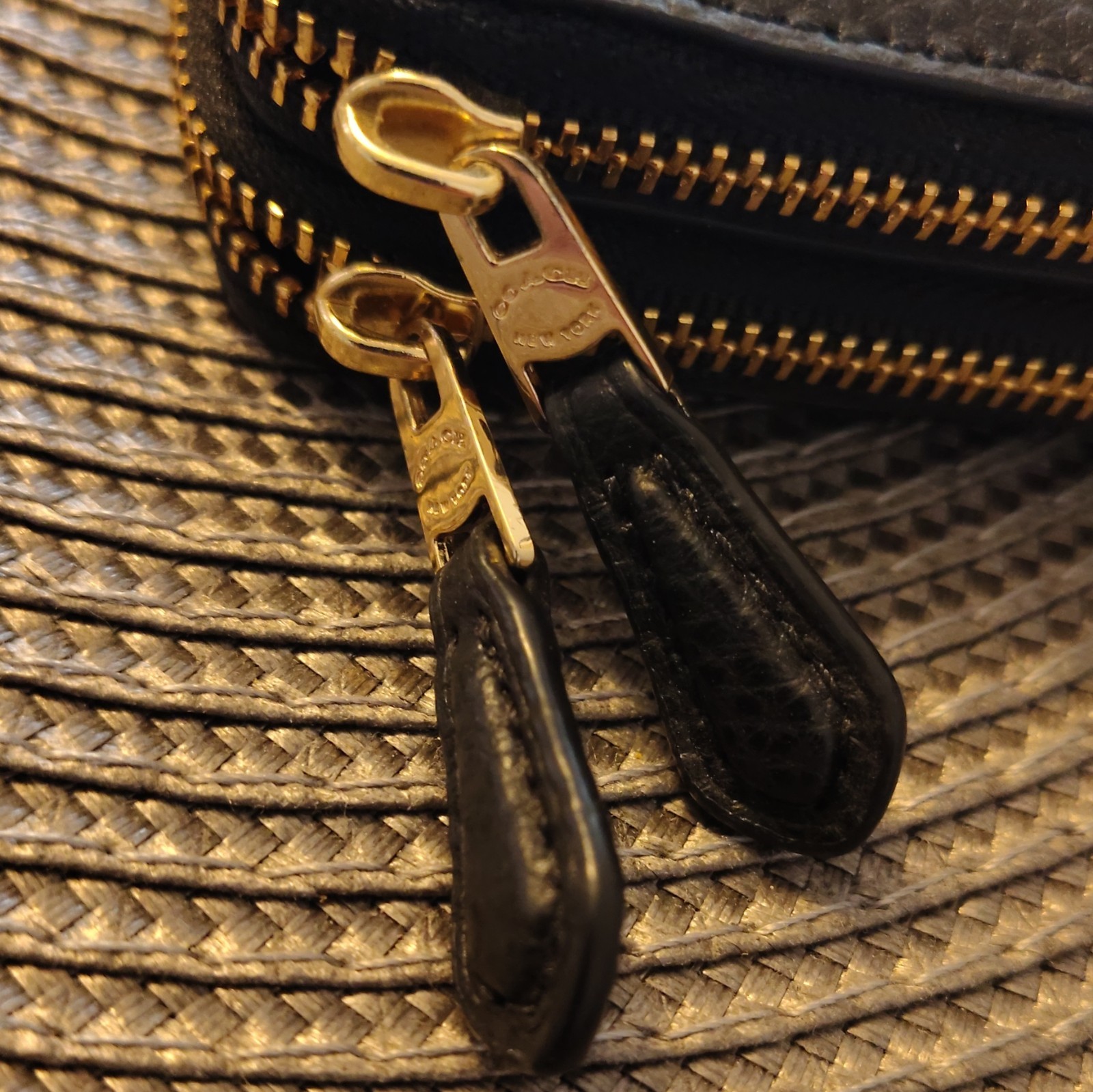 Coach Black Pebbled Zip Wristlet Pouch w/ Strap, Gold Hardware