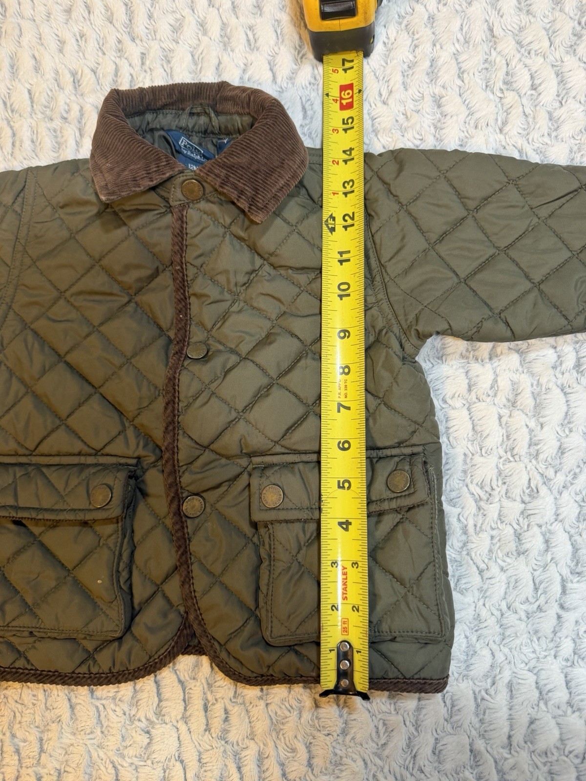 Polo by Ralph Lauren Quilted Jacket Green/Brown 12M Snap Corduroy Collar