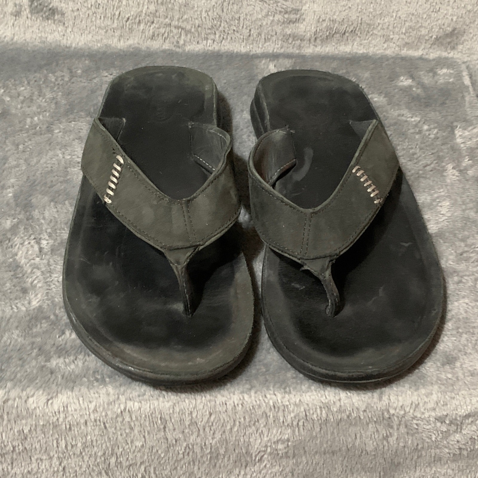 Chaco Mens Leather Flip Flops Black LUVSEAT EcoTread Thong Sandals Size 10