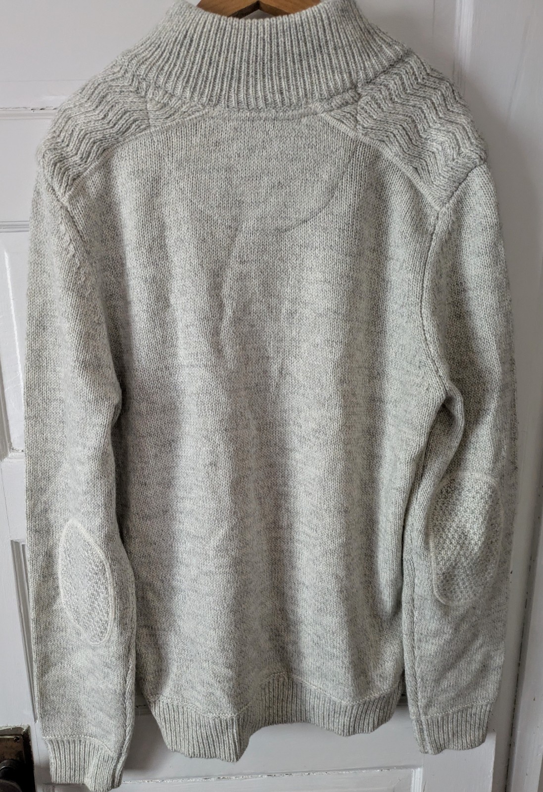 Emerald Isle Knitwear Mens Galway Jumper Heathered Light Gray Sz L Elbow Patches
