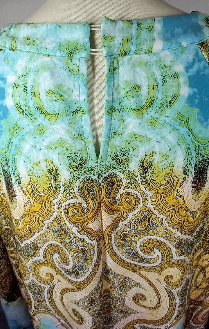 Chico’s 3 Blue Beaded Collar Keyhole Cold Shoulder Long Sleeve Knee Length Dress