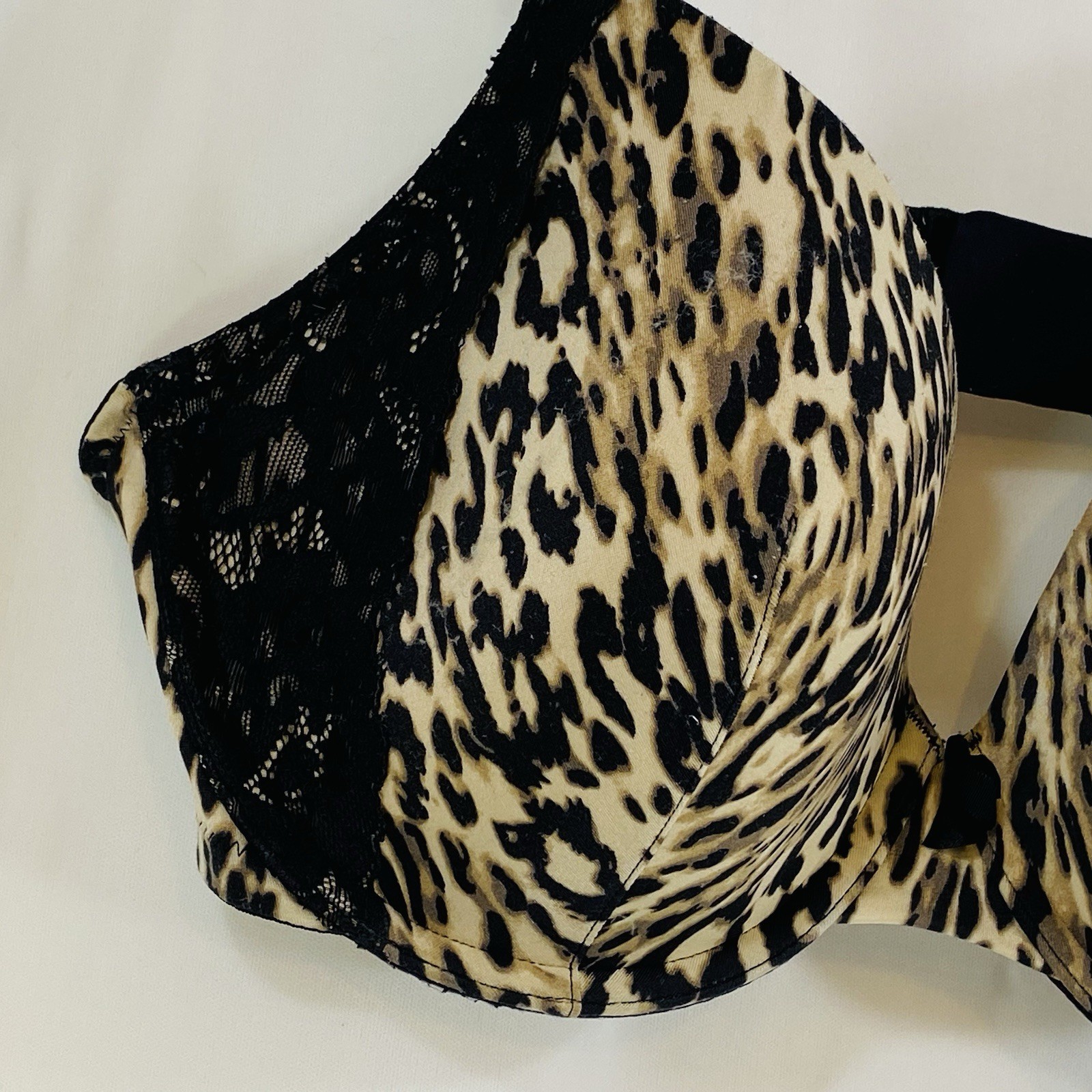 Soma Classic Lara Leopard Print Black Lace Trim Full Coverage Padded Bra 38C