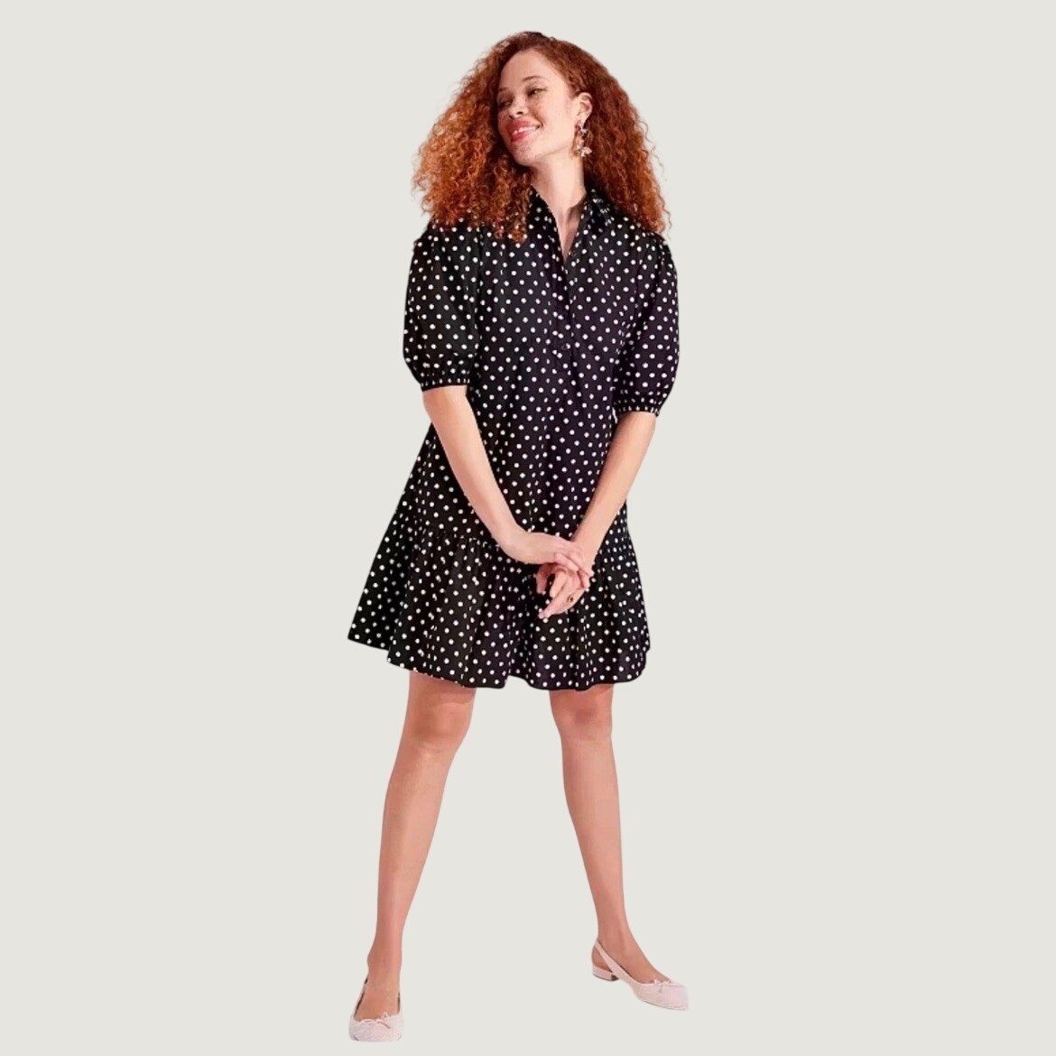 Kate Spade Harmony Dot Lake Dress M Black Cotton Puff Sleeve Mini Retro Chic