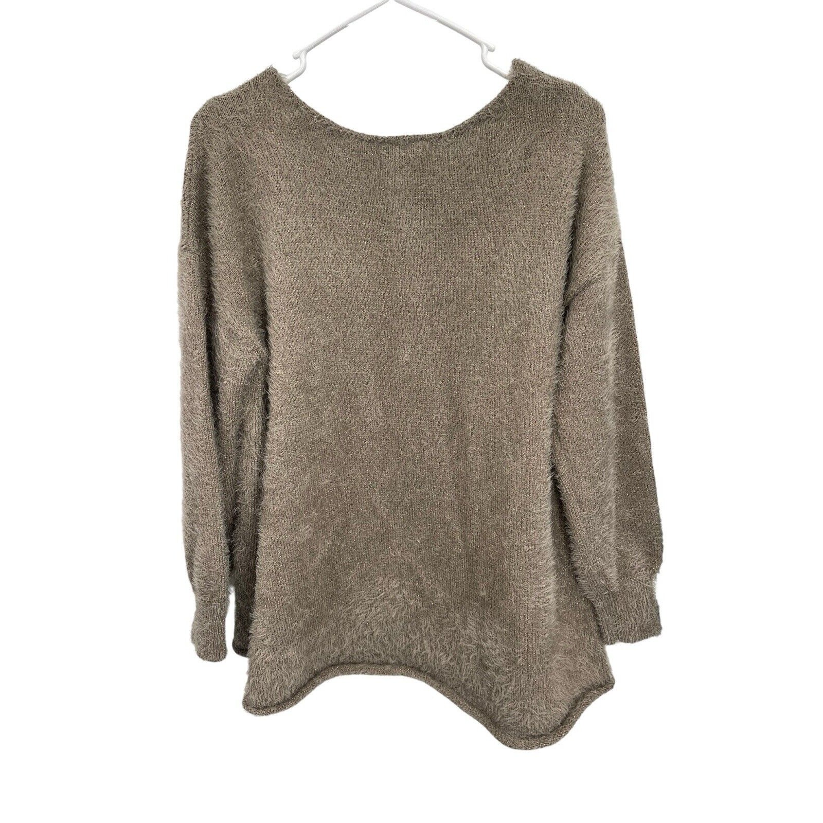 NWT Soft Surroundings Subtle Shimmer Sweater Eyelash Fuzzy Greystone Medium