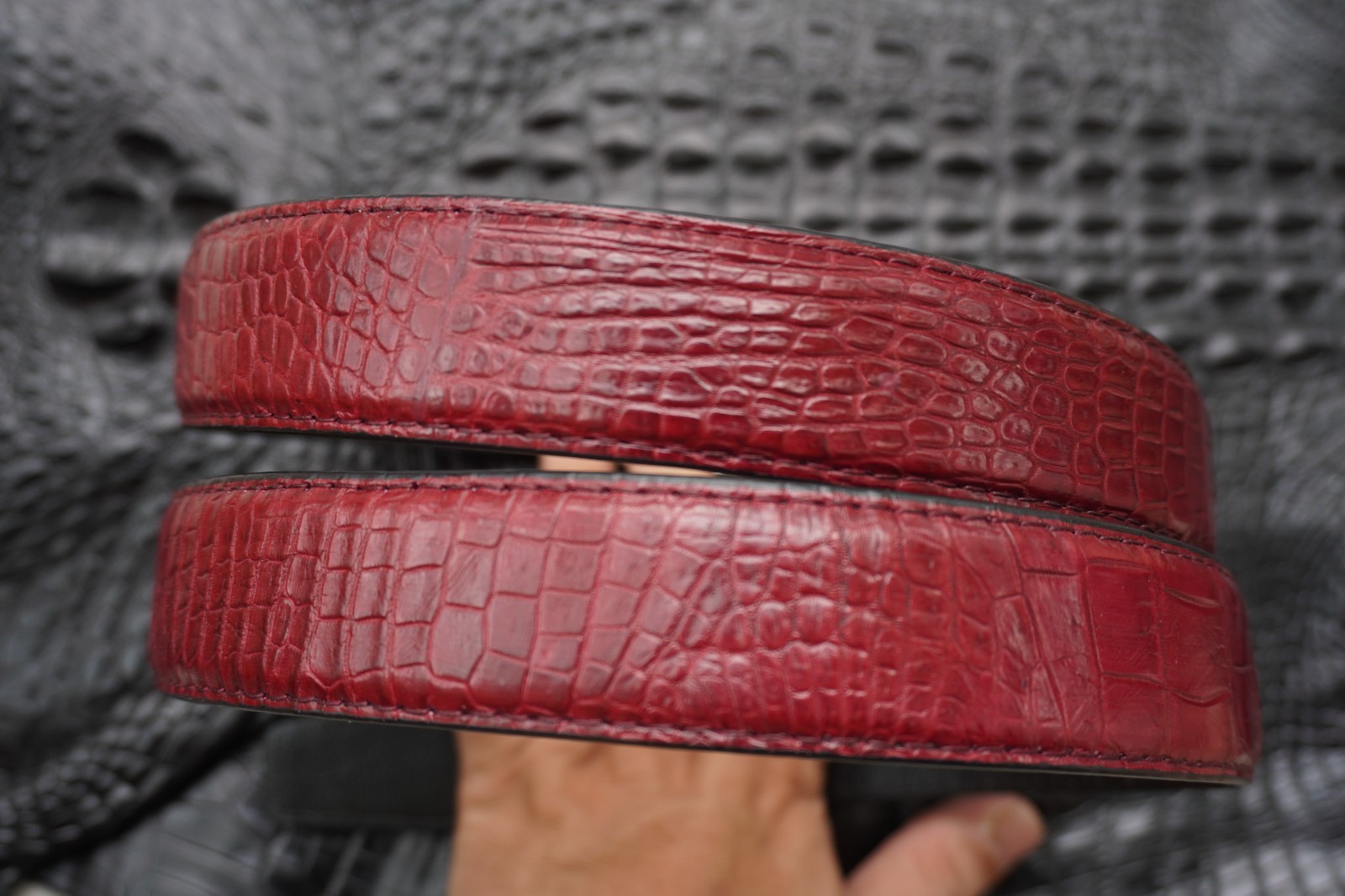 W 1.3 inch- Burgundy Genuine CROCODILE Belly LEATHER Skin Men’s Belt #Y29