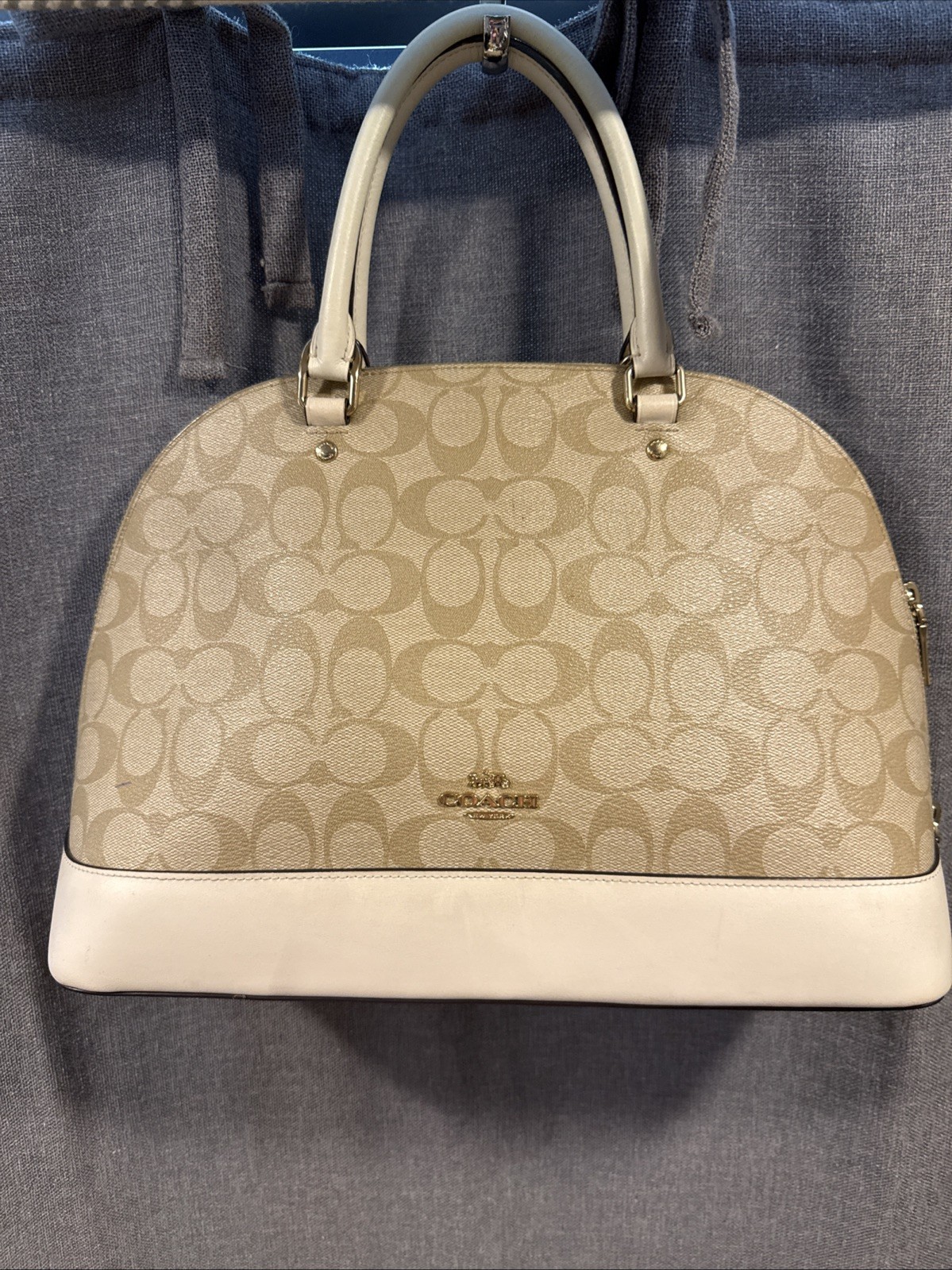 Coach Sierra Coated Canvas Signature C Beige w/whit Leather Trim F27584