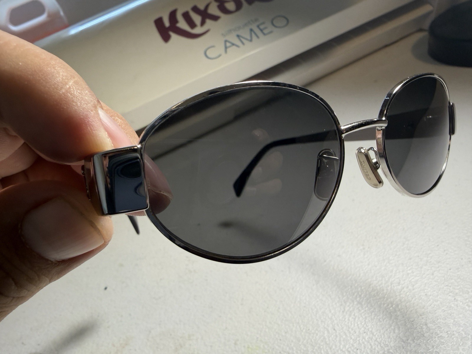 Celine CL40235U 16A Triomphe Metal Sunglasses Silver Frame Grey Lens AUTHENTIC