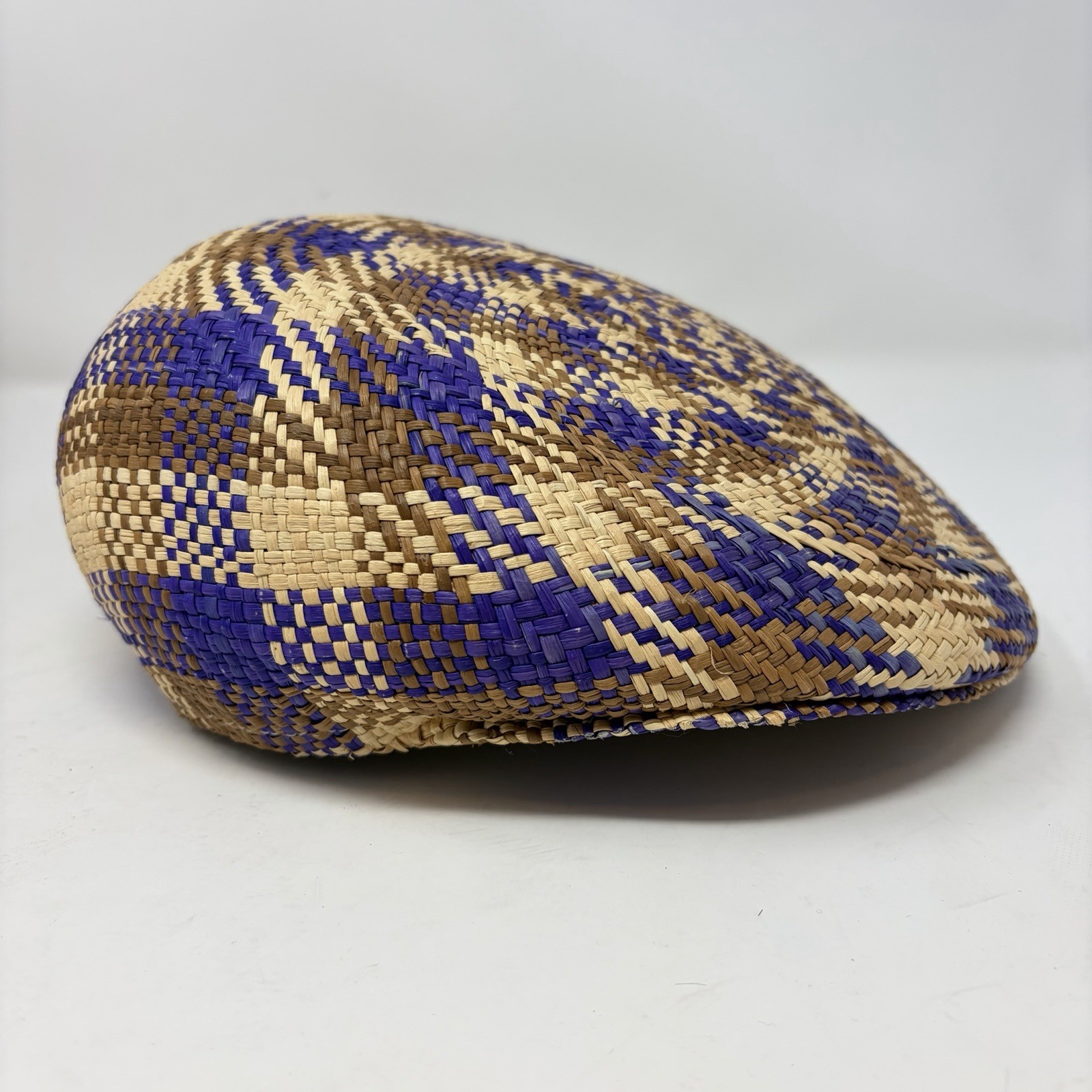 Panama Hat Ecuador Toquilla Straw Ivy Cap Flat Cap Multicolor Blue Brown Size 61